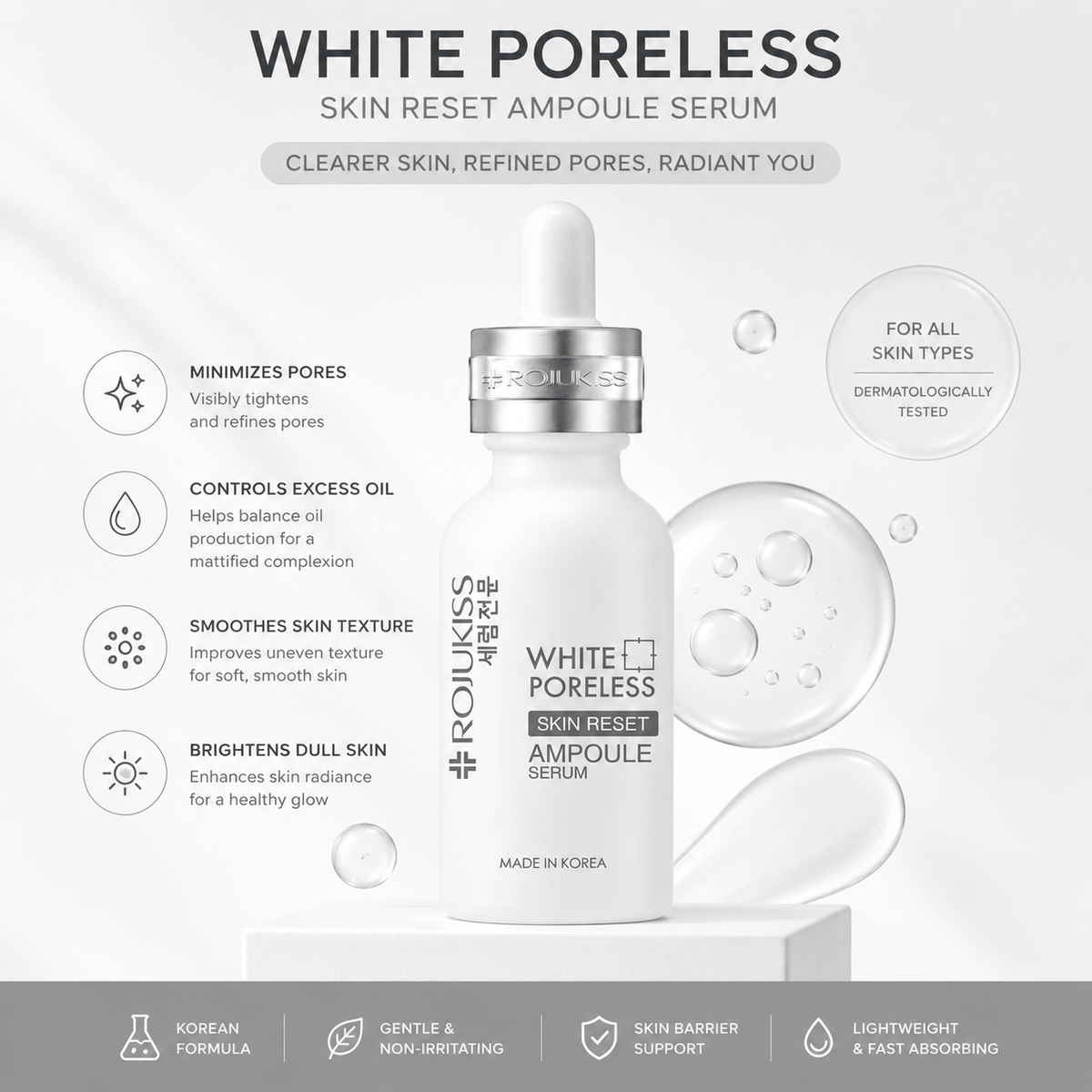 Rojukiss White Poreless Skin Reset Ampoule Serum 18ml